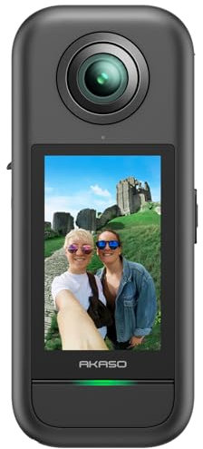 AKASO 360° Action Cam - 5.7K 72MP 360 Grad Actionkamera mit 128GB Speicherkarte Duale 1/2 48MP Sensoren, 2.29'' Touchscreen, Unsichtbarer Selfie Stick Effekt, 360° Horizon Lock und AI-Verfolgung