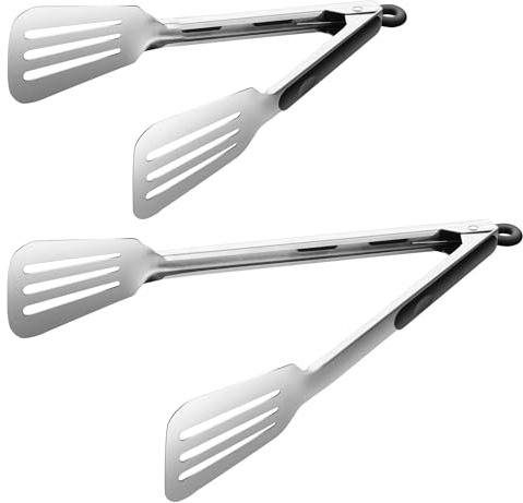 Kitchen Tongs for Cooking,Stainless Steel Spatula Tongs Locking Metal Tongs for Grilling/Barbecue/BBQ,Serving,Buffet,Perfect for Flipping Steak and Fish,Set of 2 (9 & 12 inch)