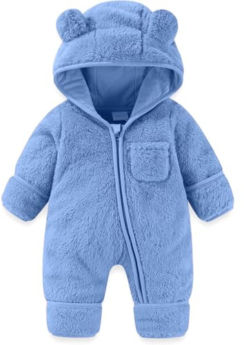 Generisch 2025 Nouveau-né Bébé Barboteuse Tenue Enveloppe Moufles Chaussons Filles Garçons Hiver Combinaison de Neige Polaire Vêtements Combinaison à Capuche Bébé Barboteuse, bleu ciel, 3-6 mois