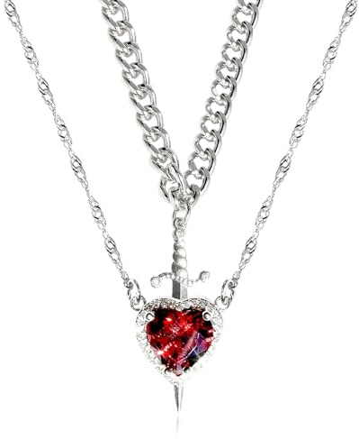 2 Pcs Silver Partner Kette,Schwert Herz Kette Partnerkette, Y2K Schmuck Vintage Paar Halsketten, Partner Ketten für Sie und Ihn Valentines day, Pärchen Schmuck für sie,valentines day gift