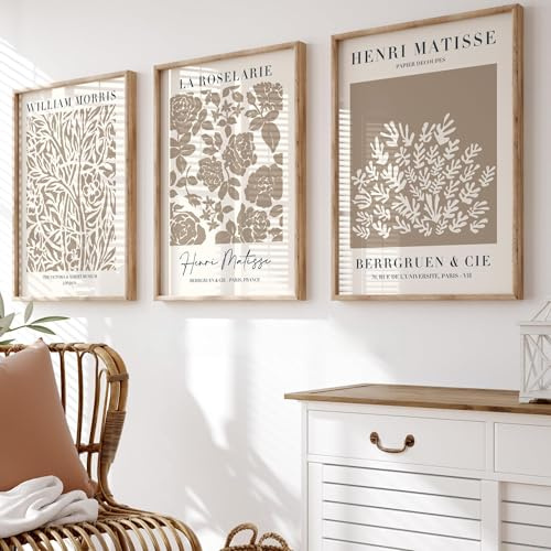 BlissPrintStudios William Morris & Matisse Art Prints Set, Gallery Wall Decor, Set of 3 Wall Art Prints, UNFRAMED | A3, A4 (A3)