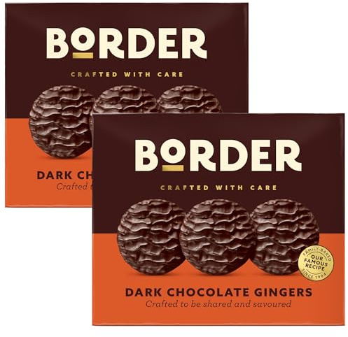 Border Biscuits Dark Chocolate Gingers Box 2 × 255 g | Crunchy Ginger Biscuits Enrobed in Rich Dark Chocolate | Suitable for Vegetarians | Perfect for Sharing or Break Rooms