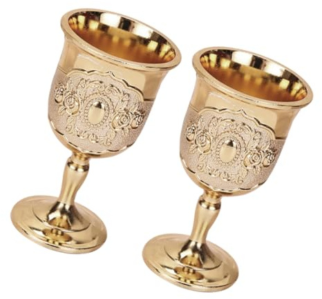 NUOBESTY 2 piezas Copa Metálica Dorada para Vino Espumoso Estilo Retro de Elegante Cáliz Delicado para Regalos y Uso Doméstico