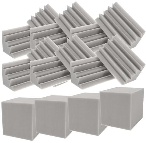DECORNIJIA Panneaux Acoustiques Pièges à Basses en Mousse 16pcs pour Insonorisation Studio, Absorption Sonore Bruit, Mousse en Pyramide pour Home Studio et Salle Cinéma