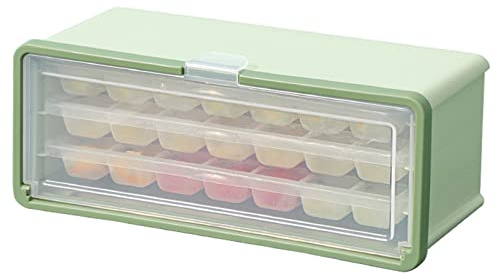 WOHPNLE Ice Cube Tray with Bin and Lid, 3 Layer Easy Release Ice Cube Bin with Ice Shovel Plastic Ice Trays for Freezer for Whiskey, Cocktails, Parties Outdoor Use, Green