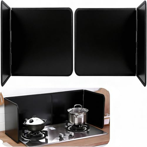 Wuciray Spritzschutz Herd Faltbar Aufstellbar Spritzschutzs Küchenrückwand Herd Spritzschutz Küchenwand mit Antihaftbeschichtet Schwarz 30cm Hoch