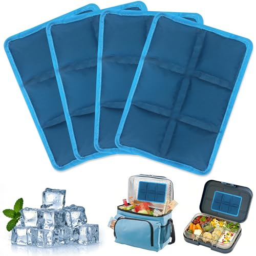 LQTSLFM Acumuladores de Frio, 4 Piezas Placas Hielo Nevera Portatil, Bolsas de Hielo Reutilizables, Placas Hielos Gel Nevera, Acumulador de Frío para Loncheras, para Viajes Escuela Picnic Camping