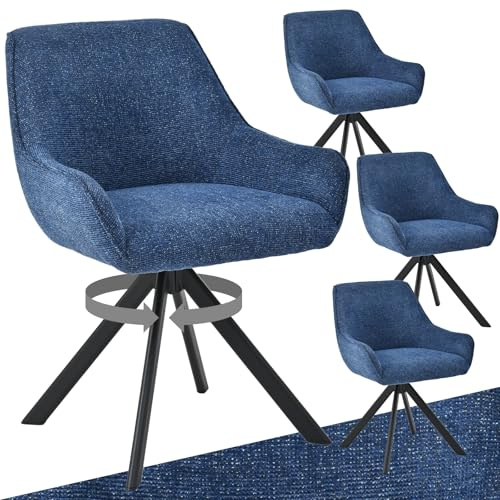 Goeurvant Esszimmerstühle Drehbar 4er Set mit Armlehne – 360°Drehbar Polsterstuhl Chenille Modern Drehstuhl Küchenstuhl mit Metallgestell und Lehne für Esszimmer, Wohnzimmer, Büro, Dunkelblau