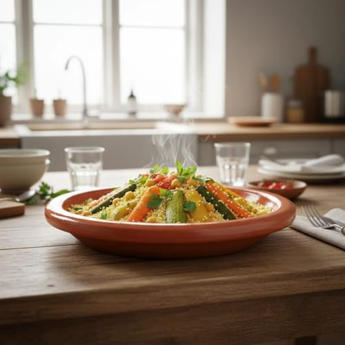 Generico Piatto Cous Cous in Terracotta Marocchina Artigianale Smaltato – Diametro 46 cm – Stile Etnico 290126101