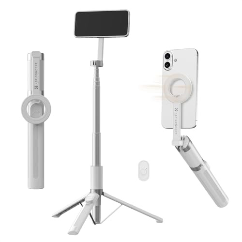 K&F CONCEPT MS-18 180cm Trípode para Movil Magnético Palo Selfie Liger, Soporte Magnético Extensible con Mando Bluetooth, Ajuste 3 Ejes, Estructura Aluminio per iPhone 17 16 15 14 Pro/MAX, Blanco