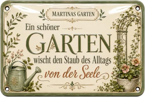 schilderkreis24 Personalisiertes Gartenschild mit Wunschname – Vintage Garten Deko Schild „Ein schöner Garten wischt den Staub des Alltags von der Seele“, Geschenk für Gärtnerin, Gartenhaus, Terrasse