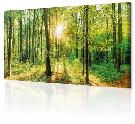 decomonkey Wandbilder Wald 120x40 cm 1 Teilig Leinwandbilder Kunstdruck | Strukturleinwand, Holzkeilrahmen, Bild auf Leinwand, Wanddeko, Wohnzimmer, Wanddekoration, Baum, Natur, Landschaft