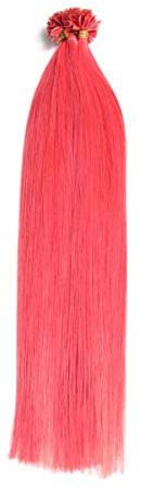 Pinke Bonding Extensions aus 100% Remy Echthaar - 25x 1g 45cm Glatte Strähnen - Lange Haare mit Keratin Bondings U-Tip als Haarverlängerung und Haarverdichtung in der Farbe Pink