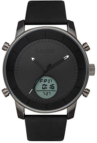 s.Oliver Time Herren Analog-Digital Quarz Uhr mit Leder Armband SO-3620-LD