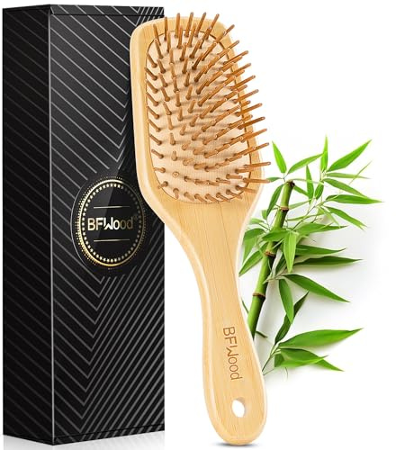 BFWood Bamboo Paddle Hairbrush with Bamboo Bristles for Massaging Scalp