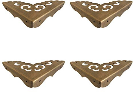 Tiazza Eckenschutz aus antikem Messing, Vintage-Design, dekorative Eckstreben für Holzschränke, Möbel, Schmuckschatullen (Seitenlänge: 65 mm), 4 Stück