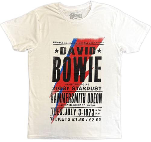 David Bowie Men's BOWTS28MW04 T-Shirt, White, XL (42- 44)