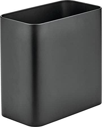 mDesign Small Metal 2.4 Gallon/9 Liter Trash Can Wastebasket Garbage Bin for Bathroom, Slim Rubbish Waste Bin Trashcans - Mirri Collection - Black