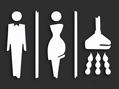 SIGNS - Plaque signalétique toilettes en Relief (15 cm) Set adhésif Design Toilette SA117. Plaques toilette homme femme douche salle de bains - Autocollants pour les wc restroom (Blanc)
