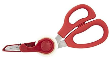 Sabatier 5280061 2-in-1 Geschenkpapier-Schere mit abnehmbarem Klebebandabroller, Edelstahl, rot