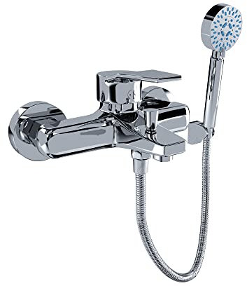 Rubinetto Miscelatore Monocomando Per Vasca Da Bagno Doccia Doccetta Con 5 Modalità Soffione Per Doccia, Sistema a Parete Tubo Da 150 Cm, Ottone Cromato