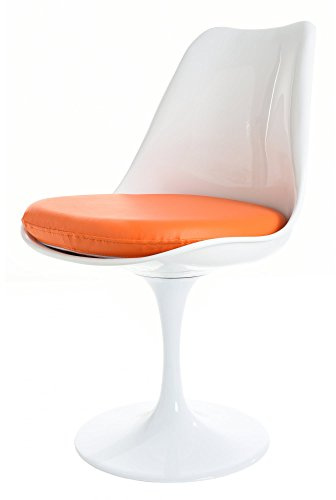 Fusion Living Sedia Lucida - Cuscino in PU - Sedie da Pranzo Moderne, da Cucina o da Ufficio (Bianco con Cuscino Arancione)
