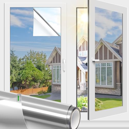 Filmgoo One Way Window Film Non-Adhesive Static Cling Daytime Privacy Film Sun Blocking Heat Control Mirror Window Tinting Film for Home Office
