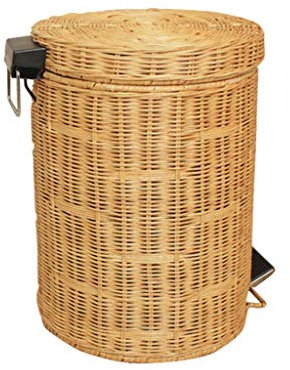ZAW Basura Creativa de bambú Que Teje Bote de Basura con Tapa Inicio Pedal Cubo de Basura Salón Dormitorio Cocina Baño Papelera Papelera (Color : B-Yellow, tamaño : 8L)