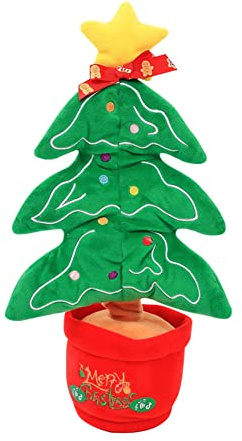 JAWSEU Tanzender Weihnachtsfigur, Tanzendes Weihnachten-Spielzeug mit Aufnahme und Beleuchtung, Plüschtiere Sprechender Weihnachtsbaum, Mit 3 Liedern, Geschenke für Kinder Erwachsene