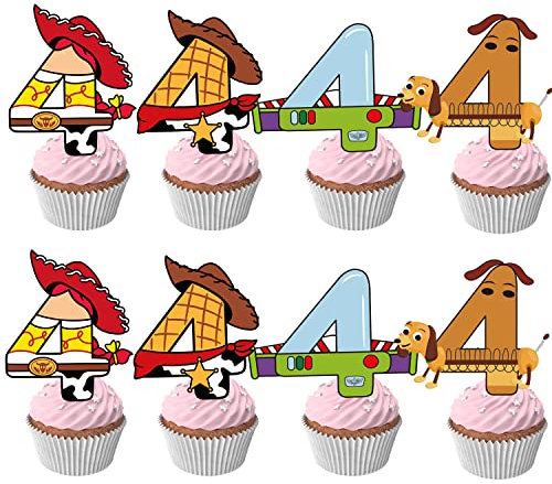 40pcs Cartoon Story Cupcake Toppers 4th Birthday for Boys Girls 4th Birthday Party Supplies Decorations