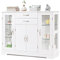 GOPLUS Aparador elegante de madera, armario de cocina con puertas de cristal y 2 cajones, armario de almacenamiento para cocina, comedor, baño, pasillo (blanco)