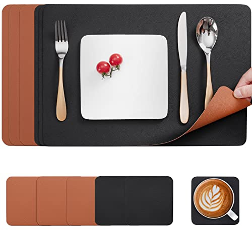Myir JUN Tischsets abwaschbar doppelseitige Leder Platzsets abwaschbar | 6er Set Tischsets und Untersetzer Platzdeckchen abwaschbar rutschfest umkehrbar Tischsets Lederoptik Untersetzer Teller