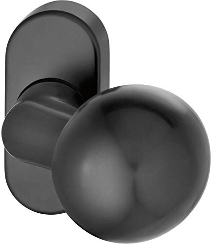 FSB Türknauf fest ø 50 mm, Türgriff auf Rosette gekröpft, Türknopf Aluminium schwarz matt 070846