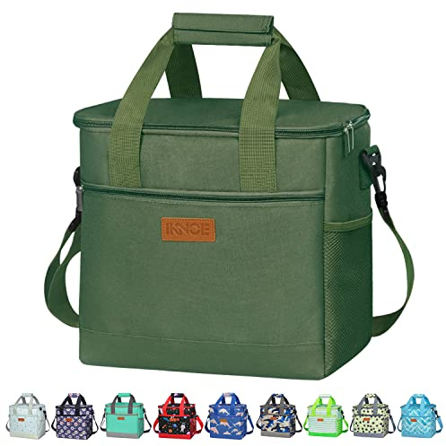 iknoe 24 Can Insulated Cooler Bag, Leakproof Lunch Tote MilitaryGreen | 600D oxford, PEVA lining, 5mm foam padding, leakproof seams, multi-pockets, shoulder strap, for work, beach, picnic