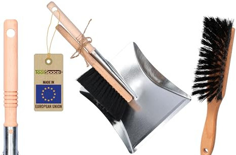 ToolSpace Spazzola con Paletta 44,5 cm - Scopino in Legno 32 cm per Camino Carbone Sabbia e Brace - con Manico Lungo per Barbecue Polverelegno Cenere Giardinaggio e Pulizia - Scopa Piccola per Auto