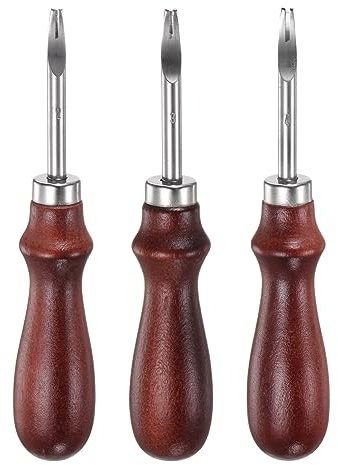 QUARKZMAN Pelle Bordo Smussatrici Utensile 1mm & 1,2mm & 1,4mm Acciaio Sciatrice Pelle Attrezzo Artigianato Attrezzo Bordo Tagliabordi Taglio con Legno Manico per Pelle Bordo Diradamento