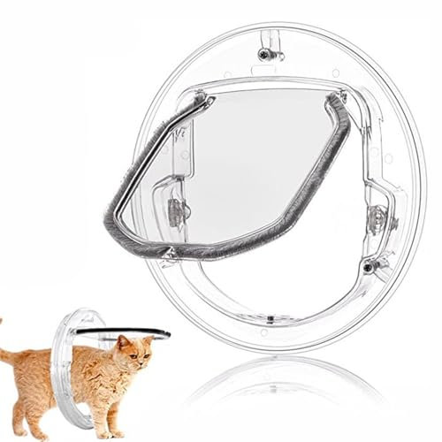 iFCOW Gattaiola con rivestimento porta, porta trasparente 4 vie per gatti e cani piccoli, gattaiola rotonda con kit vetro