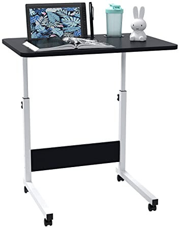 Lvhecforhm Laptoptisch Höhenverstellbar, Stehpult Laptopständer Computertisch mit Rollen, Mobiler Beistelltisch Laptop Tisch für Bett, Laptoptisch Beistelltisch, Mobiler Standing Desk Schwarz 60x40cm