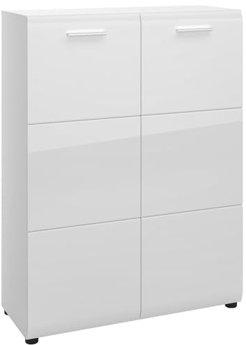 Lomadox Schuhschrank Kommode 90 cm breit, 2 Türen in weiß Hochglanz