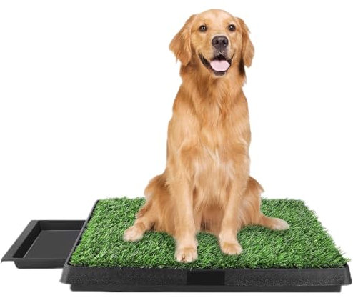 Hundetoilette, 63 x 50 cm, mit dreistufiger Struktur und Kunstrasen, geeignet für kleine Hunde und ältere Hunde, Trainingsverhalten Verpackt mit Zwei Rasenstücken, verbesserter Saum