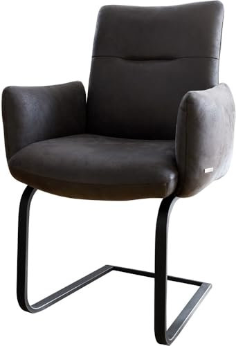 DELIFE Schwingstuhl Jova-Flex mit Armlehnen Freischwinger flach Schwarz Mikrofaser Anthrazit Vintage Taschenfederkern
