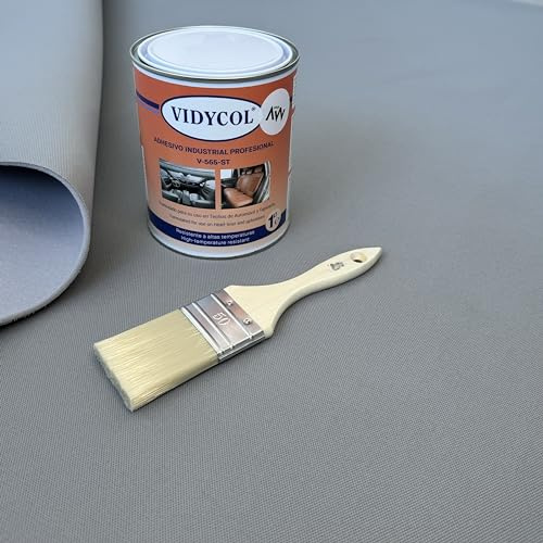 ARWEAVE TEXTIL Kit Completo para tapizar Techo de Coche con Tela foamizada, Pegamento de Alta Temperatura y brocha. Tejido Gris Oscuro de 2 Metros x 1,45 m + 1 L de Cola + brocha