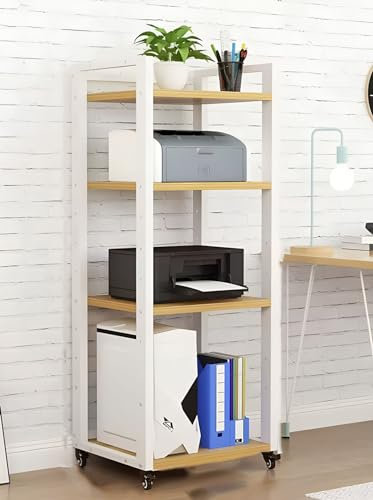 SRNSAEB HiFi Rack HiFi Regal Audio-Geräte-Rack-Schrank auf Rädern, 4, 5, 6, 7 Etagen, Robustes DVD-Speichermedien-Regal, HiFi-Racks für Zuhause, schwarz/weiß, moderner Audio-Rack-Tower(White,4-Tier)