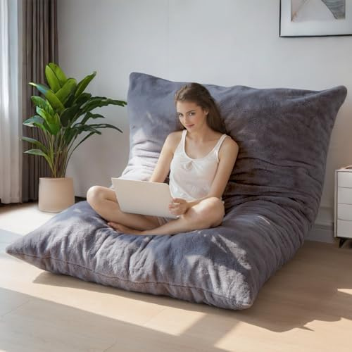 MAXYOYO Riesiges Sitzsack-Bett, quadratischer Sitzsack-Sessel, großes Sofa mit Plüschbezug und flauschiger Füllung für Erwachsene, Paare, Gäste (Anthrazit, Doppelbett)