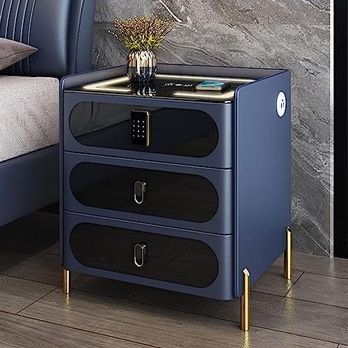 Smart Bedside Table with Smart Combination Lock, Nightstand with Wireless Charging, 3 Color LED Lights and USB Port, Bluetooth Speaker - Multifunctional Smart LED Side Table