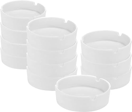 12x Posacenere in ceramica bianca dal design semplice,portacenere portatile, posacenere per privati e gastronomia, bar pub,ristorante, (12 pezzi)
