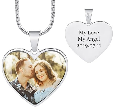 INBLUE Collana Memoriale con Foto Personalizzata per Donne - Incisa Foto/Testo in Argento Sterling 925 - Collane Ricordo Rettangolo/Cuore per Perdita Persone Amate (Argento)