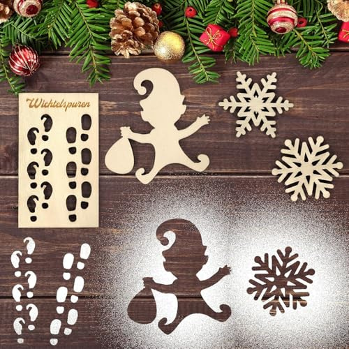 Wichtel Schablone, 4 Stück Wichtel Fußabdrücke Wichtel Zubehör Wichtelschablone Fußabdrücke, Wichteltür Zubehör Weihnachtswichtel Elf Weihnachtswichtel Zubehör für Weihnachtsdekoration