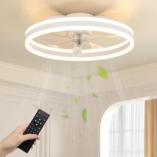 NIORSUN Ventilator Deckenleuchte,40CM LED Deckenventilator mit Beleuchtung,3 Farbtemperatur und 6 Geschwindigkeiten Deckenventilator mit Lampe,APP/Fernbedienung Dimmbar Ventilator Deckenlampe Weiß