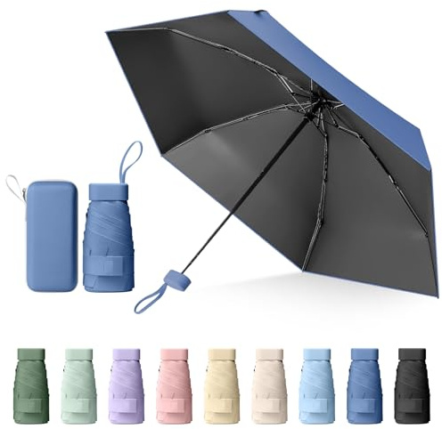 Sykrawki Mini Paraguas Plegable Portátil, Protección UV y Antiviento con Cubierta de Cápsula, Paraguas de Viaje Compacto para Hombres y Mujeres (neblina azul)